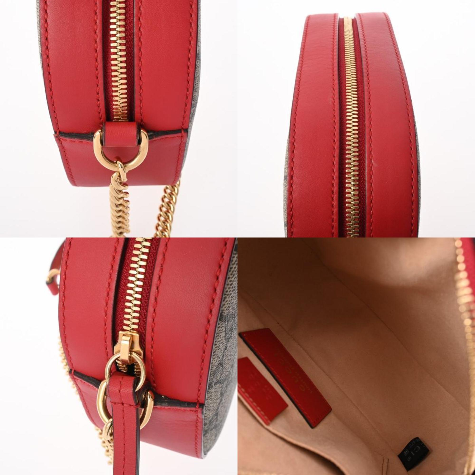 GUCCI GG Supreme Chain Shoulder Bag Holiday Collection Greige/Red 409535 Women's PVC/Calf