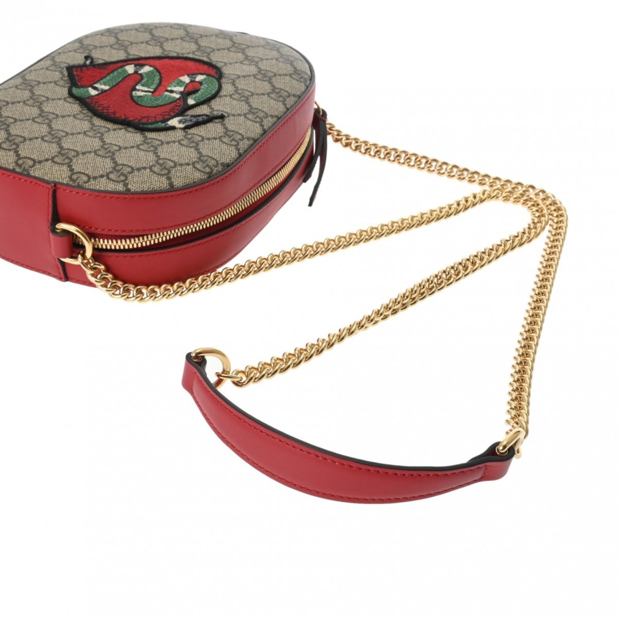 GUCCI GG Supreme Chain Shoulder Bag Holiday Collection Greige/Red 409535 Women's PVC/Calf