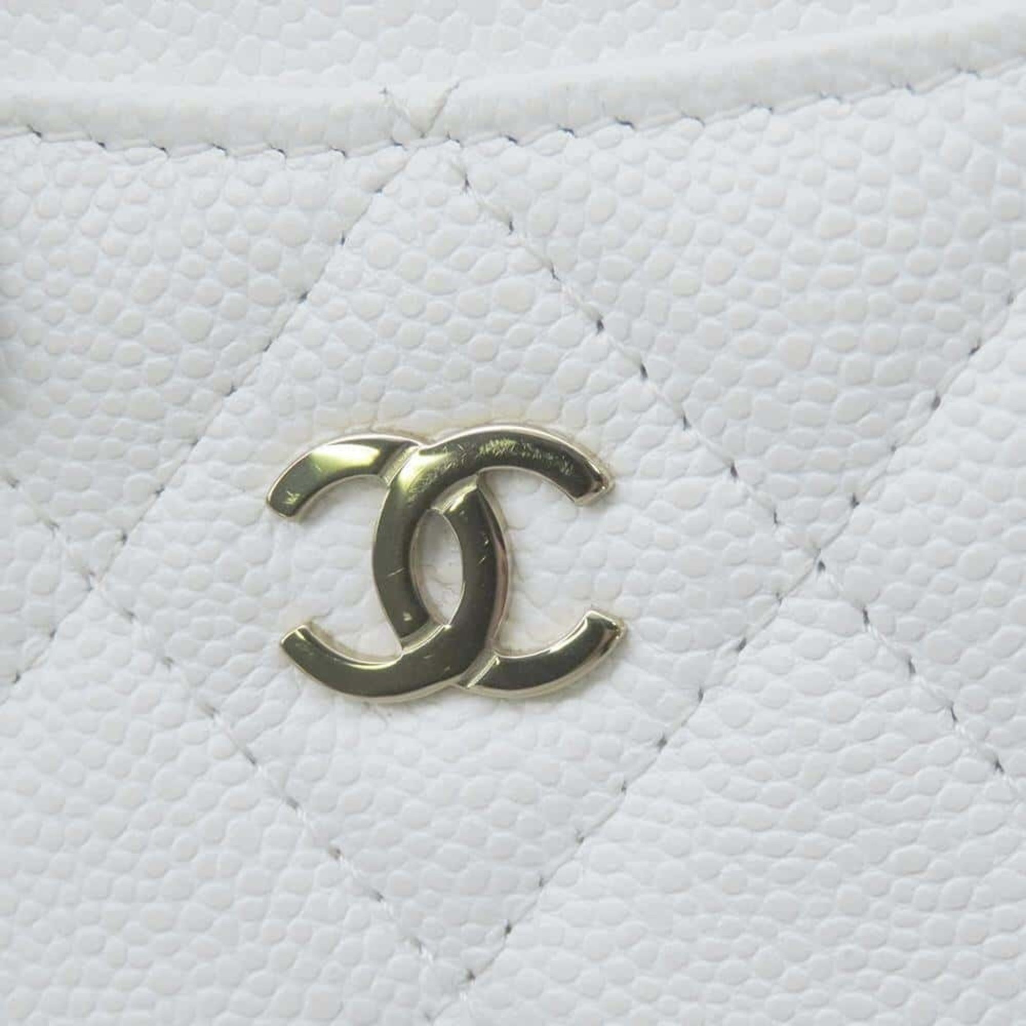 Chanel Wallet/Coin Case Matelasse Coco Mark Caviar Skin AP3179 Fragment Business Card Holder/Card White