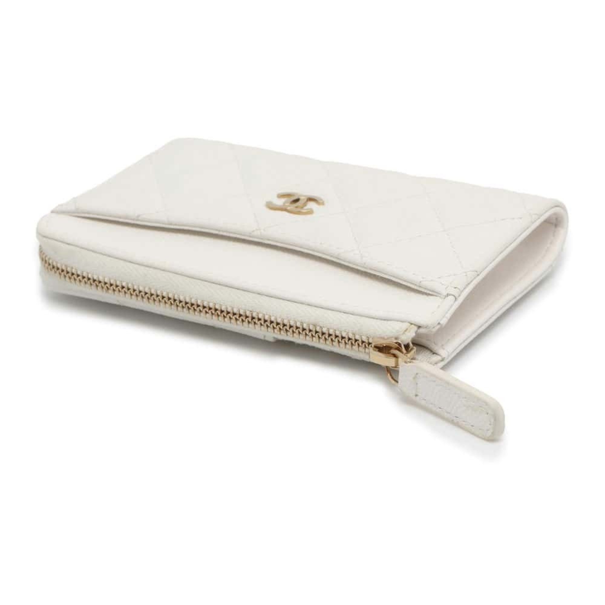 Chanel Wallet/Coin Case Matelasse Coco Mark Caviar Skin AP3179 Fragment Business Card Holder/Card White