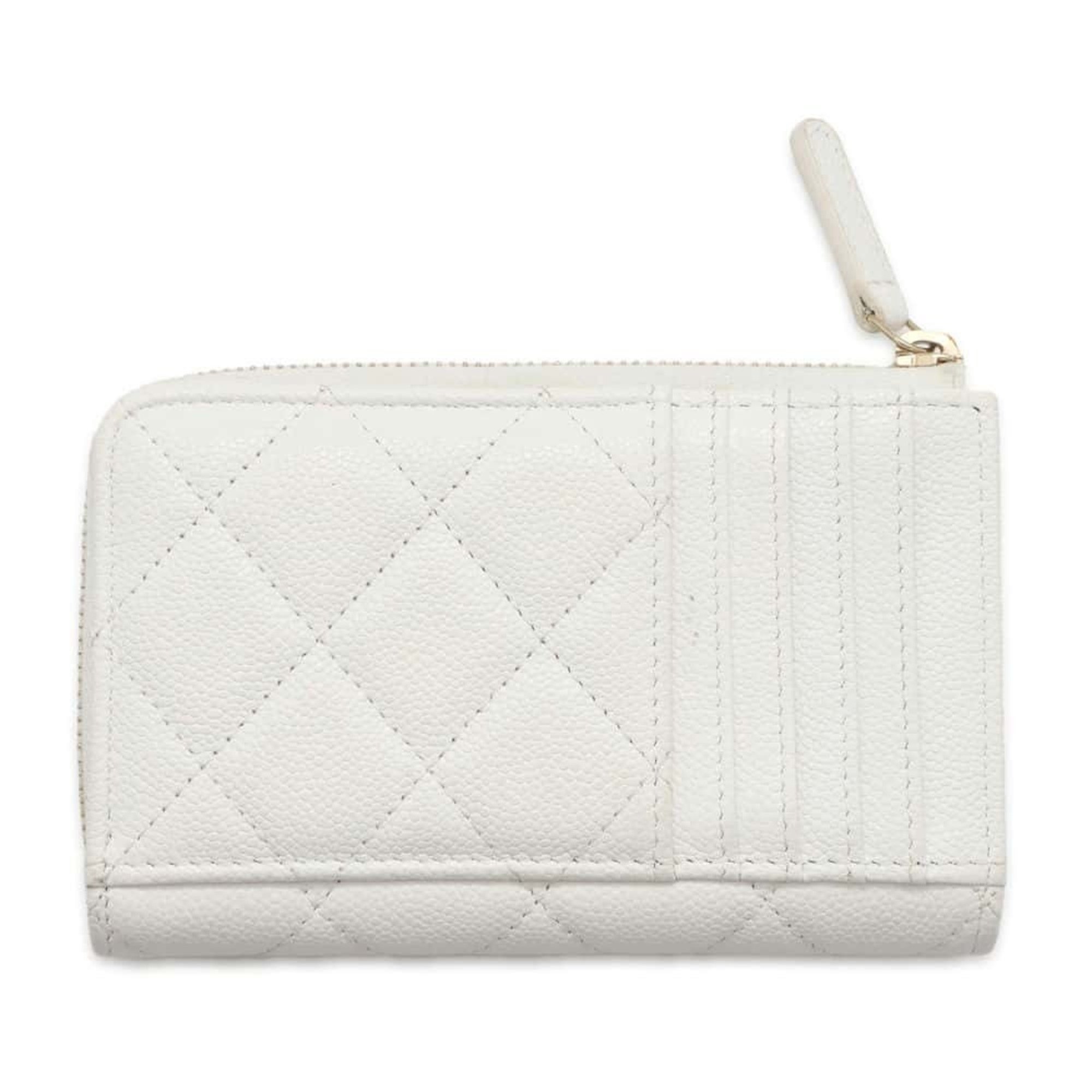 Chanel Wallet/Coin Case Matelasse Coco Mark Caviar Skin AP3179 Fragment Business Card Holder/Card White