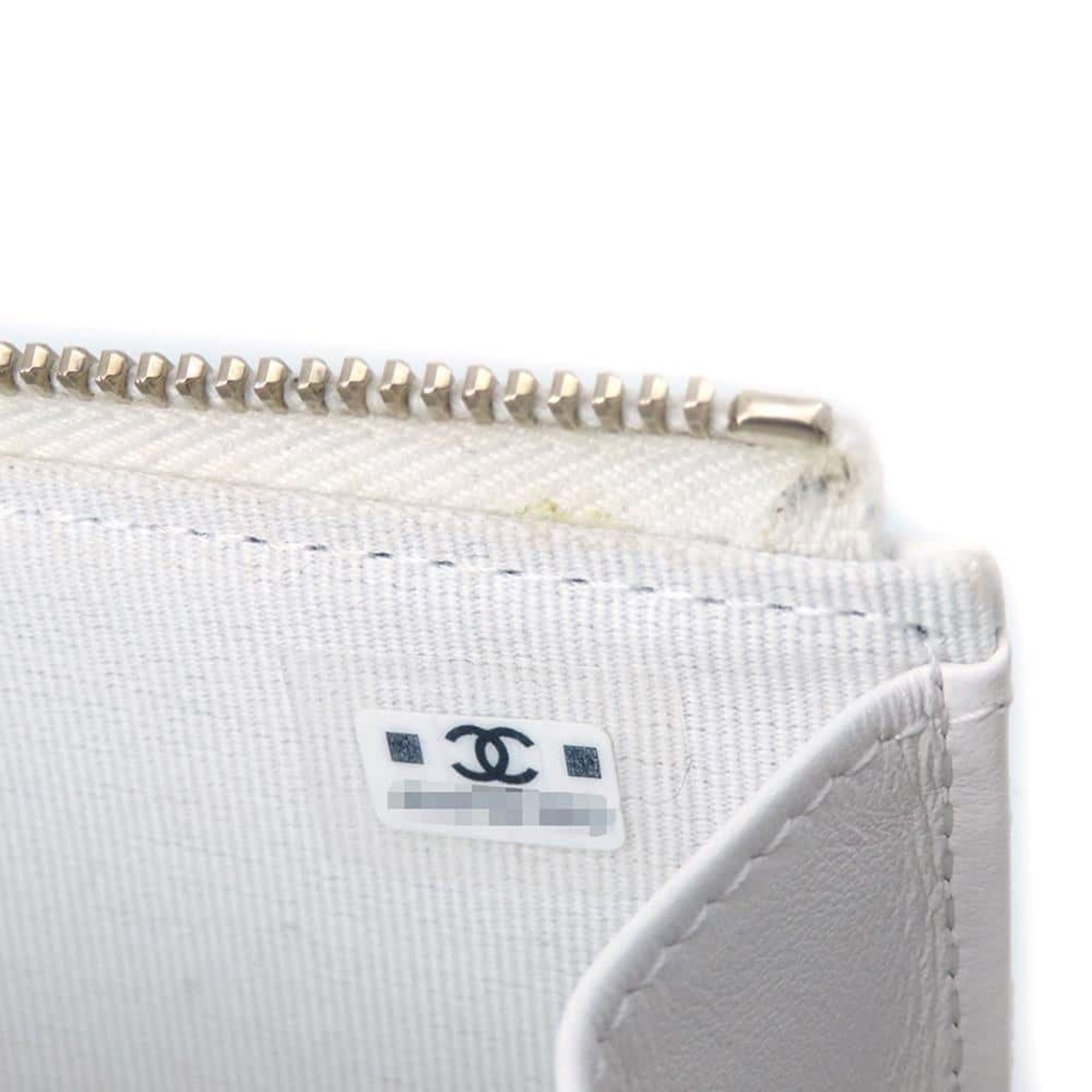 Chanel Wallet/Coin Case Matelasse Coco Mark Caviar Skin AP3179 Fragment Business Card Holder/Card White