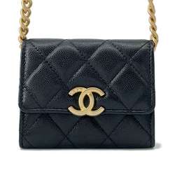 Chanel Chain Wallet Wallet/Coin Case Matelasse Coco Mark Caviar Skin CHANEL Business Card Holder/Card Black