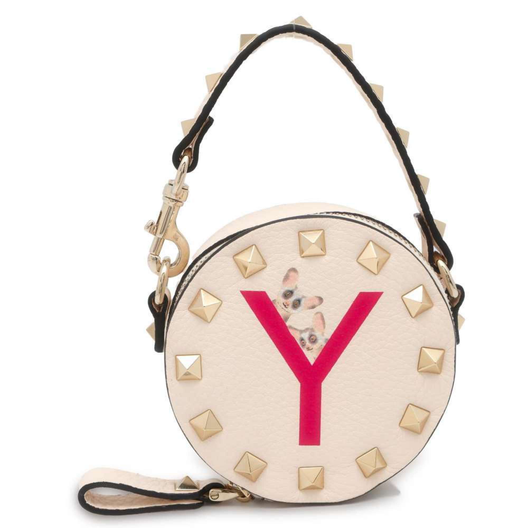 Valentino Garavani Rockstud Round Leather Pouch with Initials