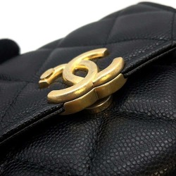 Chanel Chain Business Card Holder/Card Case Matelasse Coco Mark Caviar Skin CHANEL Shoulder Black