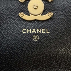 Chanel Chain Business Card Holder/Card Case Matelasse Coco Mark Caviar Skin CHANEL Shoulder Black