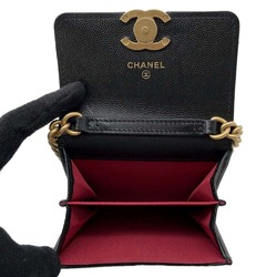 Chanel Chain Business Card Holder/Card Case Matelasse Coco Mark Caviar Skin CHANEL Shoulder Black