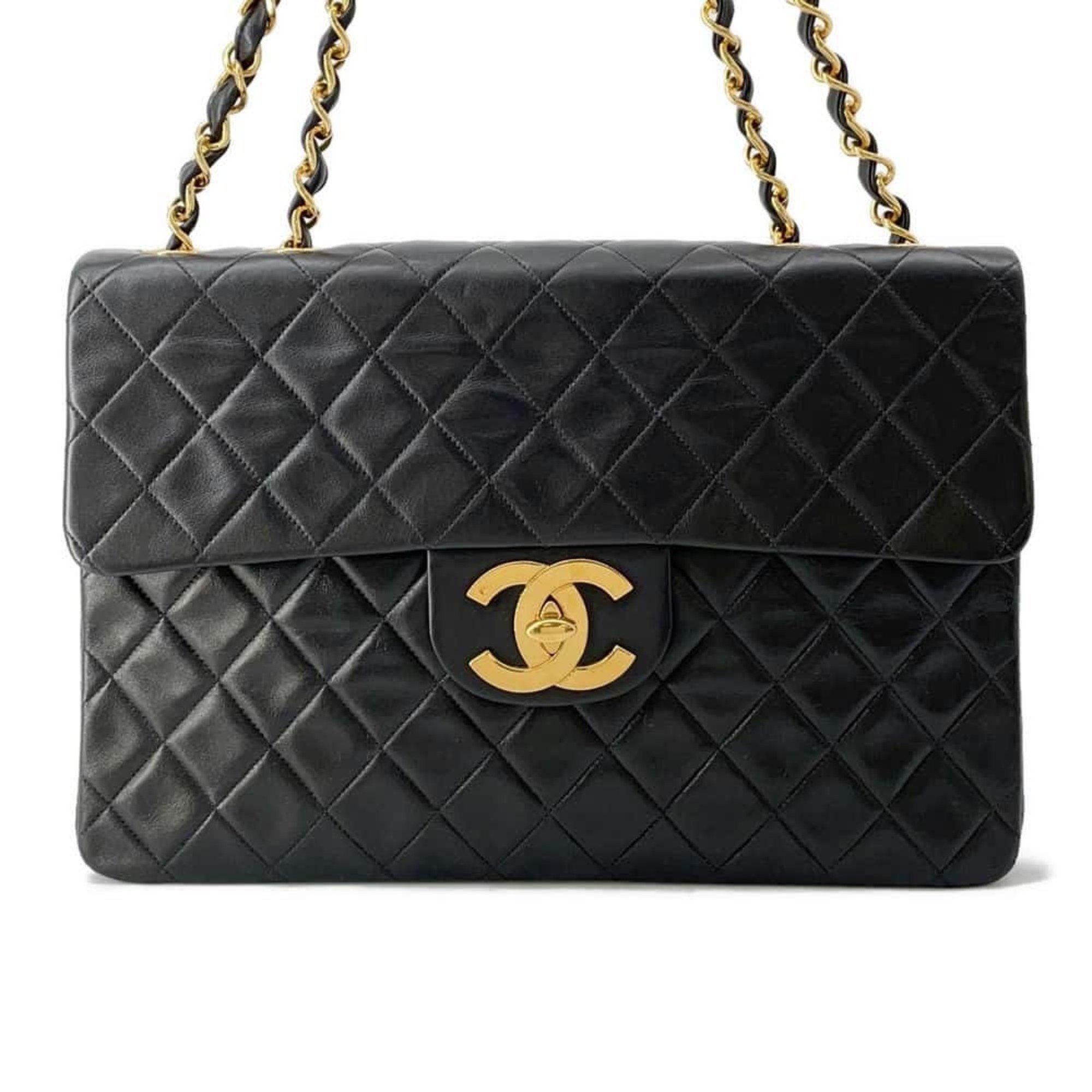 Chanel Chain Shoulder Bag Deca Matelasse Single Flap Lambskin CHANEL Black