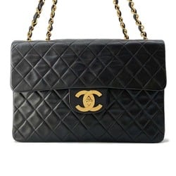 Chanel Chain Shoulder Bag Deca Matelasse Single Flap Lambskin CHANEL Black