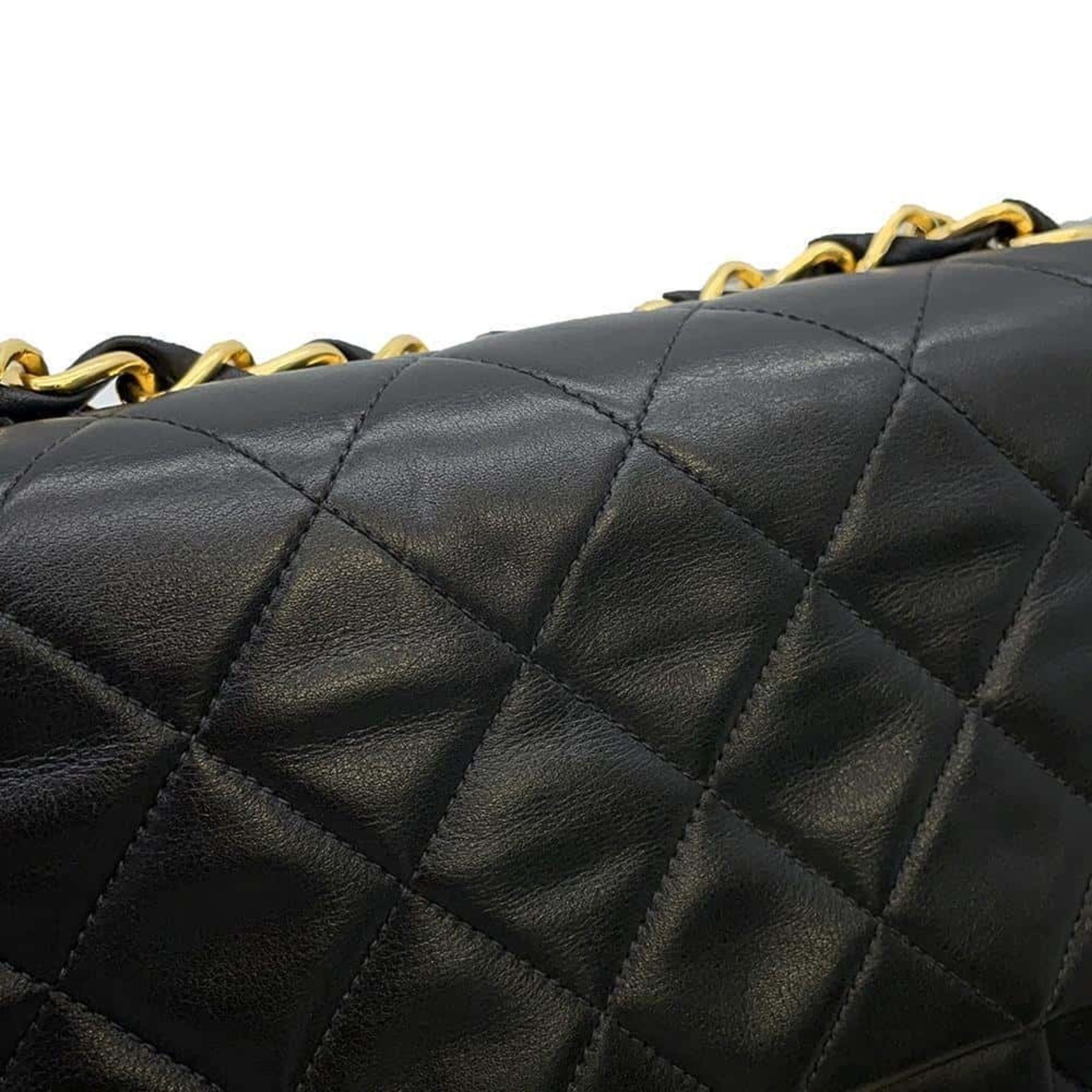 Chanel Chain Shoulder Bag Deca Matelasse Single Flap Lambskin CHANEL Black