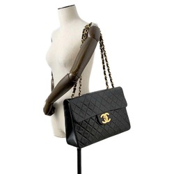 Chanel Chain Shoulder Bag Deca Matelasse Single Flap Lambskin CHANEL Black