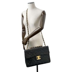 Chanel Chain Shoulder Bag Deca Matelasse Single Flap Lambskin CHANEL Black