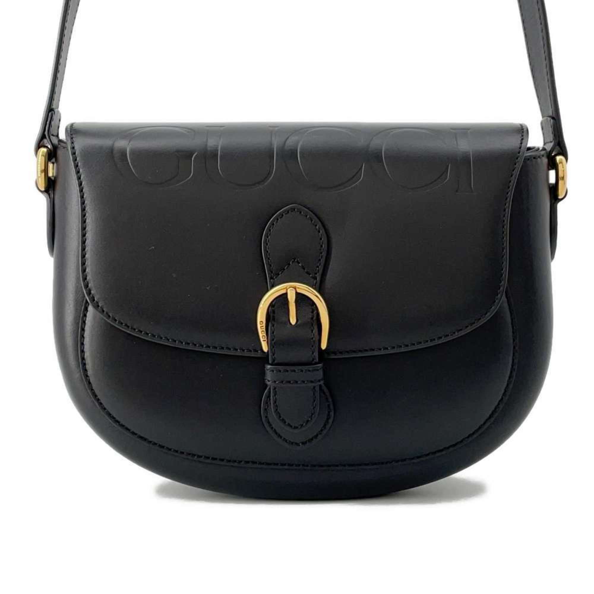 Gucci shoulder bag embossed buckle leather 675923 GUCCI black