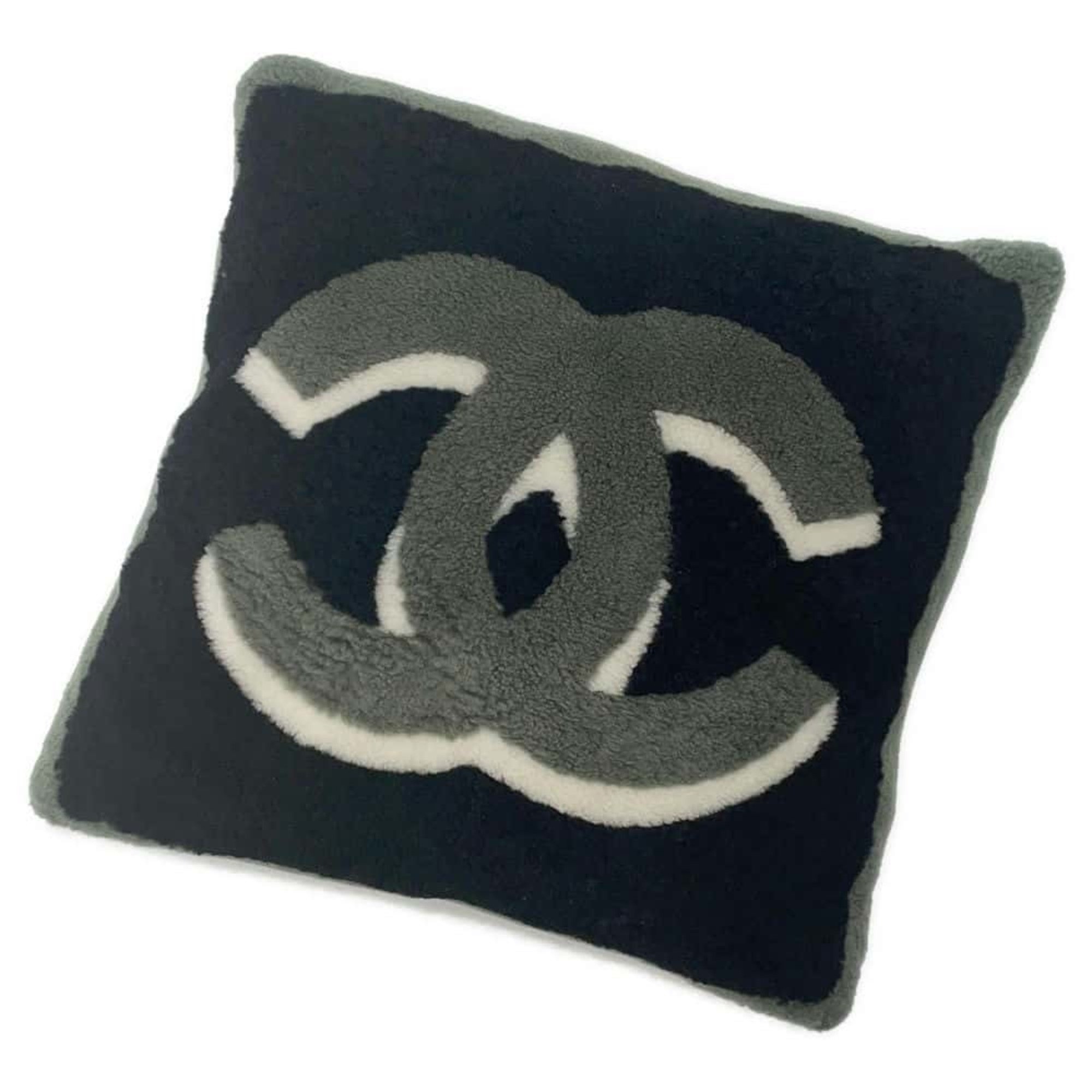 Chanel cushion Coco mark mouton cashmere CHANEL black white