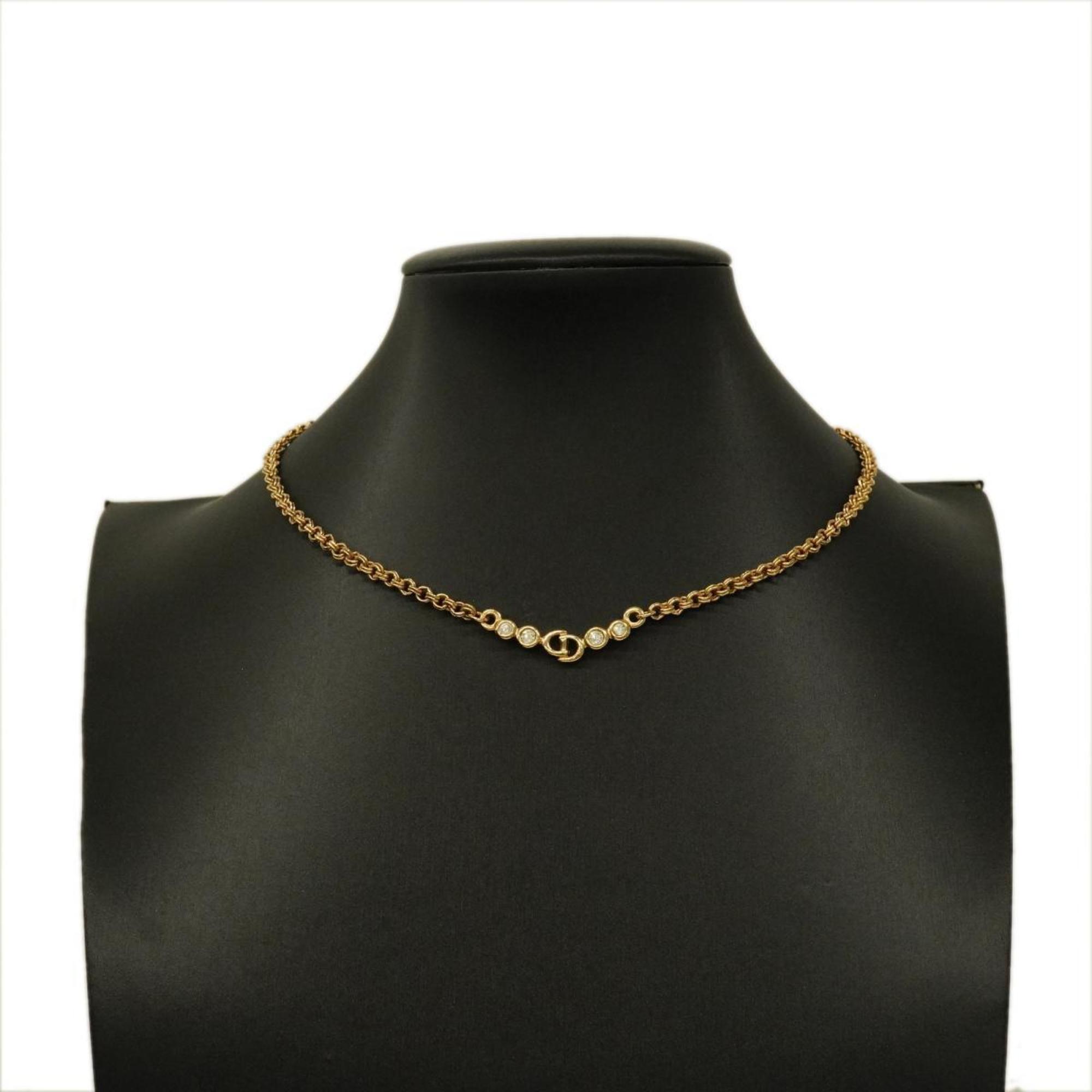 Christian Dior Necklace CD Rhinestone GP Plated Gold Women's