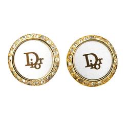 Christian Dior Earrings Circle Rhinestone GP Plated Gold Women's