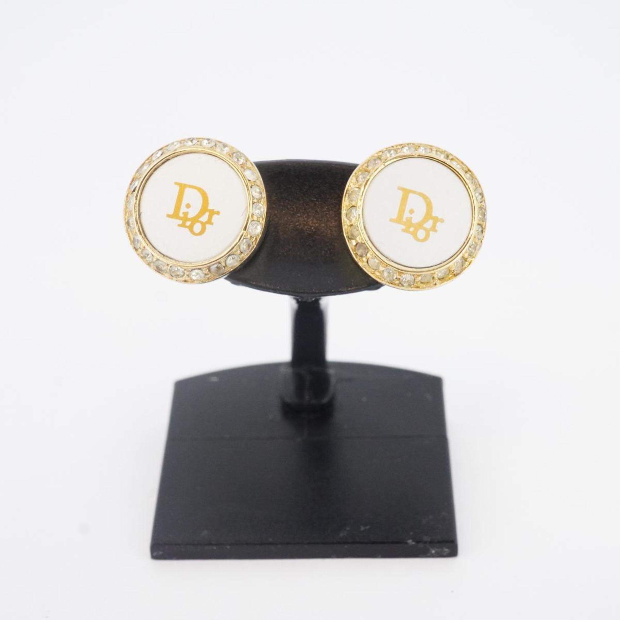 Christian Dior Earrings Circle Rhinestone GP Plated Gold Women's