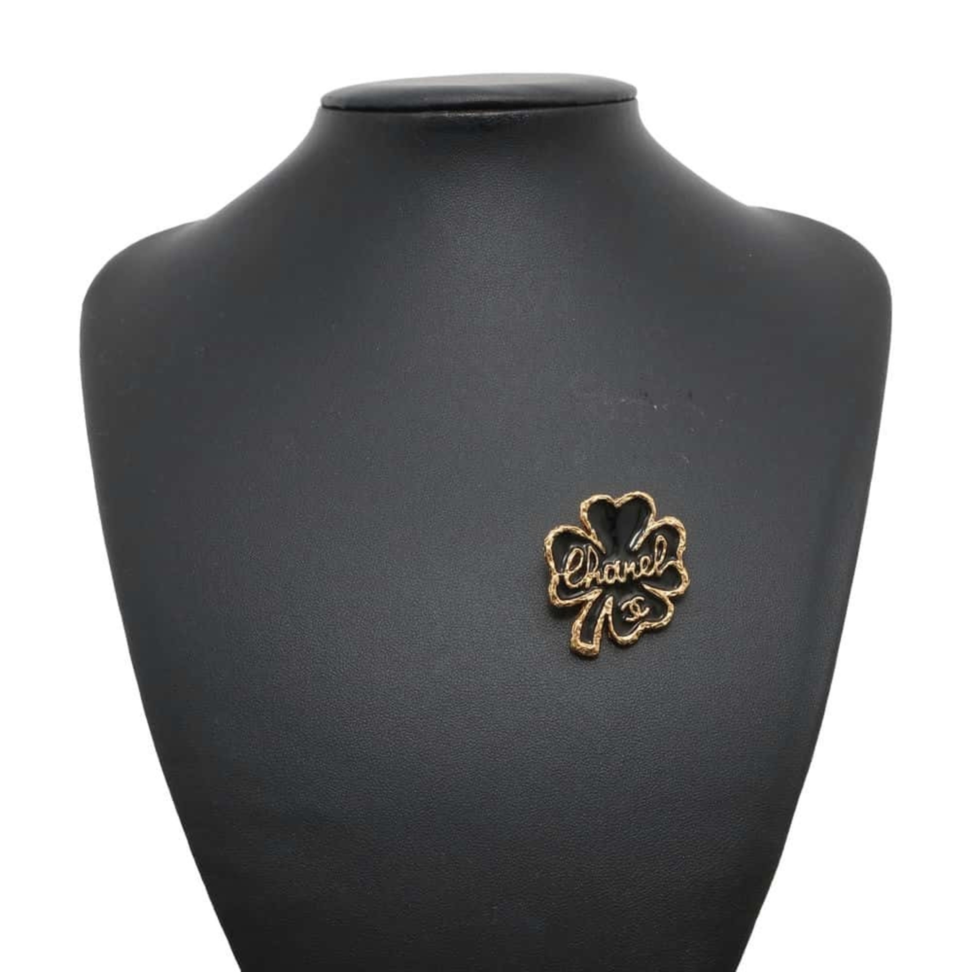 CHANEL Brooch Clover Motif Metal ABC961 Black