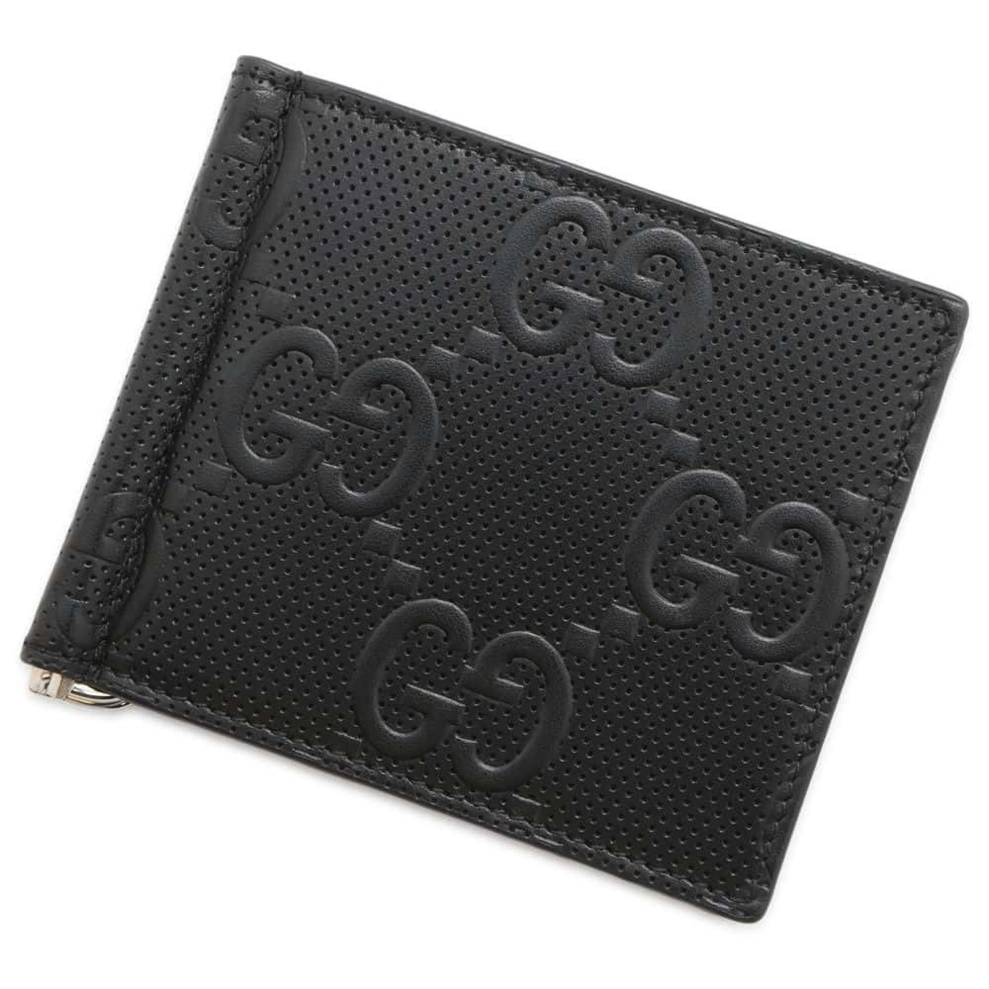 Gucci Bi-fold Wallet GG Embossed Leather 676656 GUCCI Money Clip Black