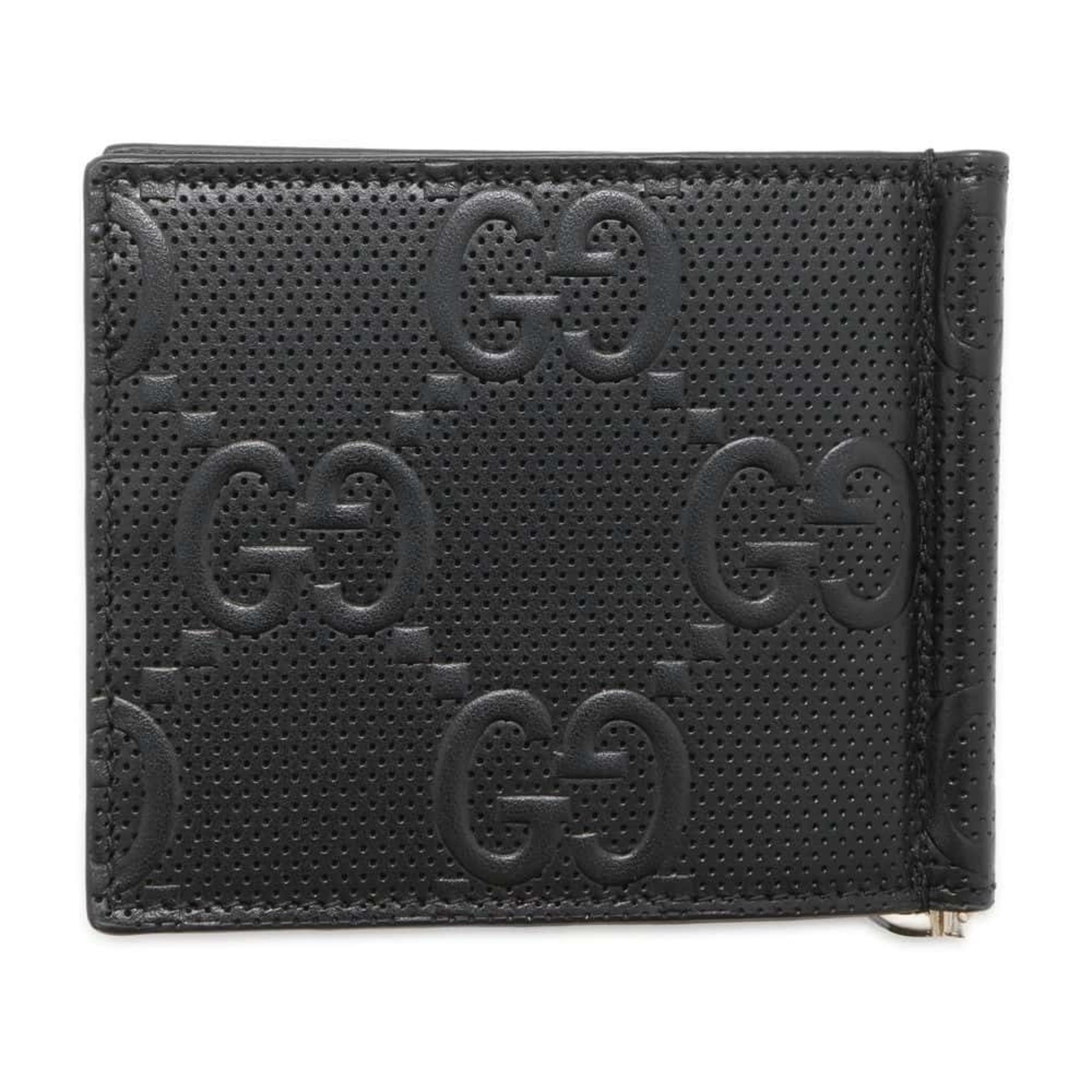 Gucci Bi-fold Wallet GG Embossed Leather 676656 GUCCI Money Clip Black