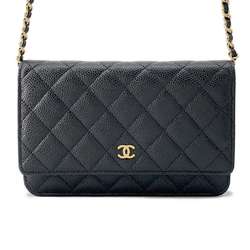 Chanel Chain Wallet Classic Matelasse Coco Mark Caviar Skin AP0250 CHANEL Black