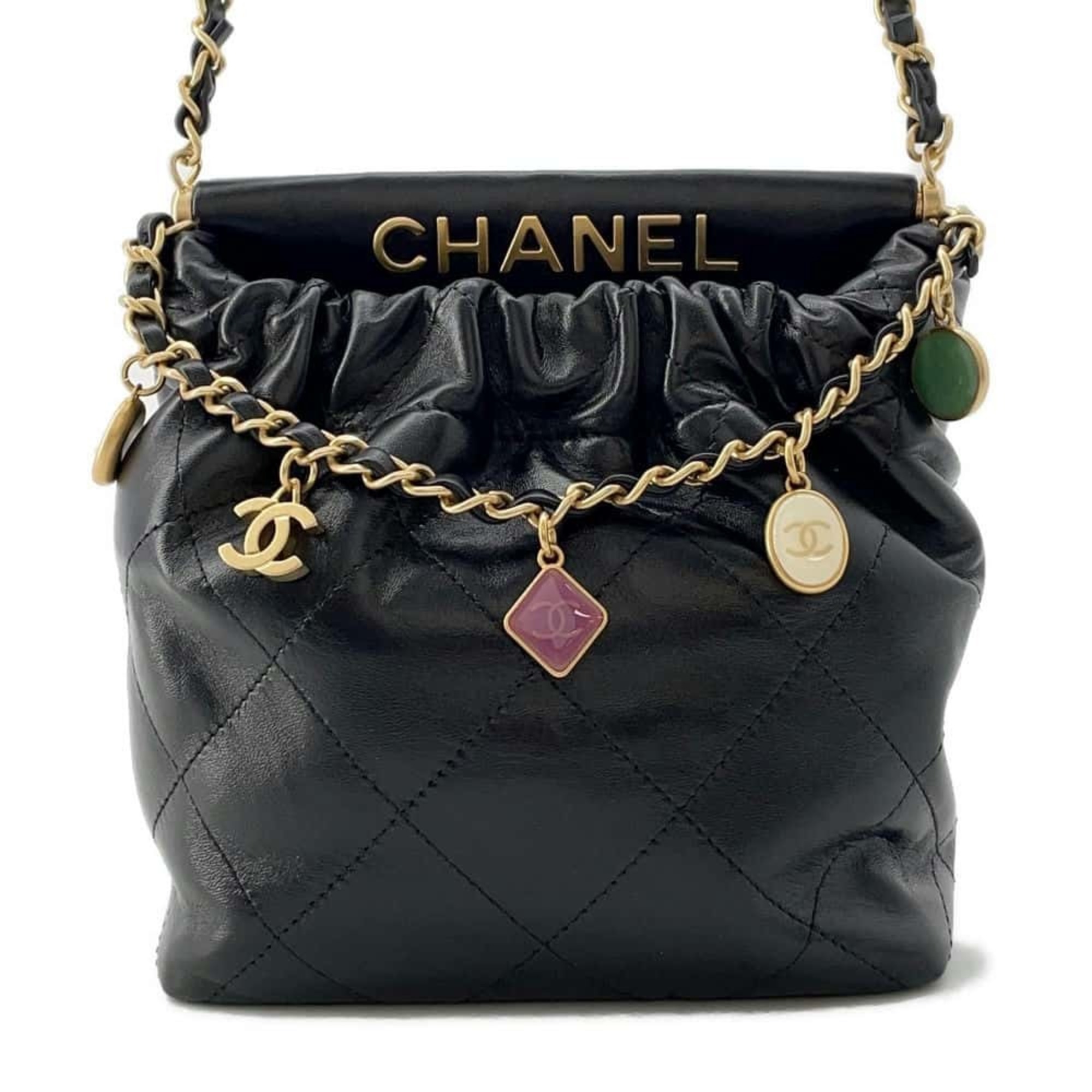 Chanel Chain Shoulder Bag 22 Matelasse Coco Mark Lambskin AS3793 CHANEL Black