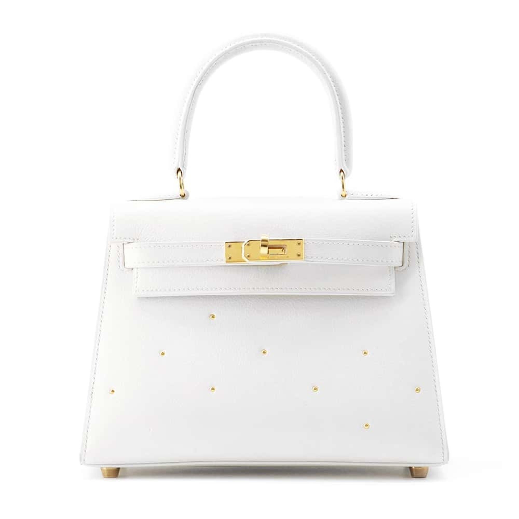 Hermes Kelly Outer Stitching Handbag Studs White Evergrain 〇X Stamp 2way Shoulder