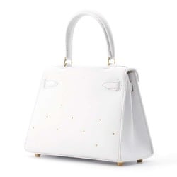 Hermes Kelly Outer Stitching Handbag Studs White Evergrain 〇X Stamp 2way Shoulder