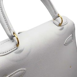 Hermes Kelly Outer Stitching Handbag Studs White Evergrain 〇X Stamp 2way Shoulder