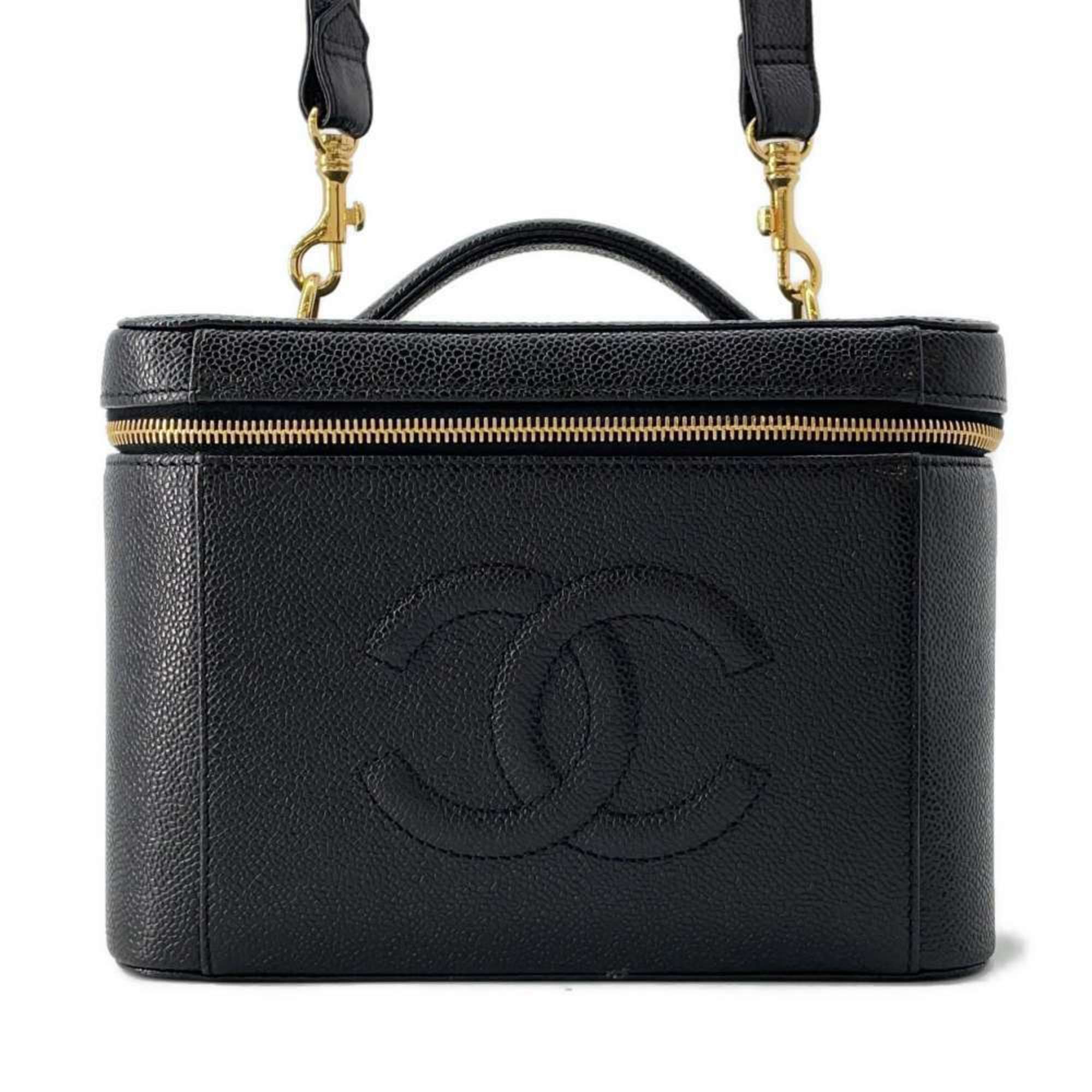 Chanel handbag vanity Coco mark caviar skin CHANEL 2way shoulder bag makeup box pouch black