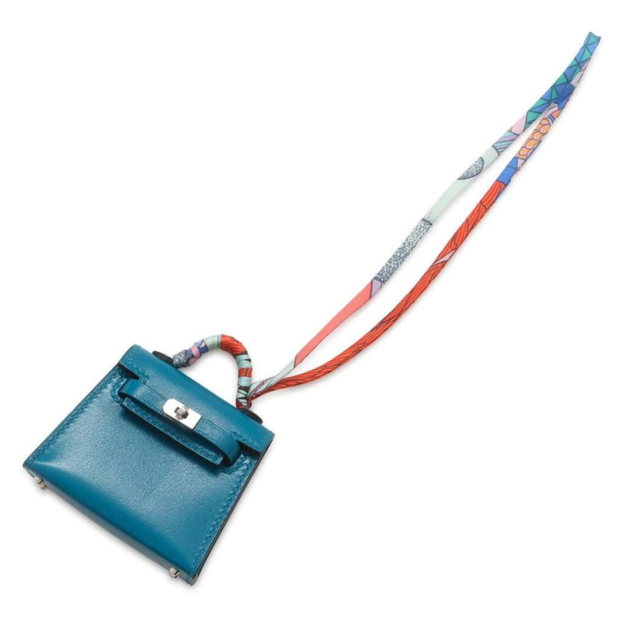 Hermes bag charm Kelly Twilly Blue Thalassa Tadelakt Z stamp HERMES