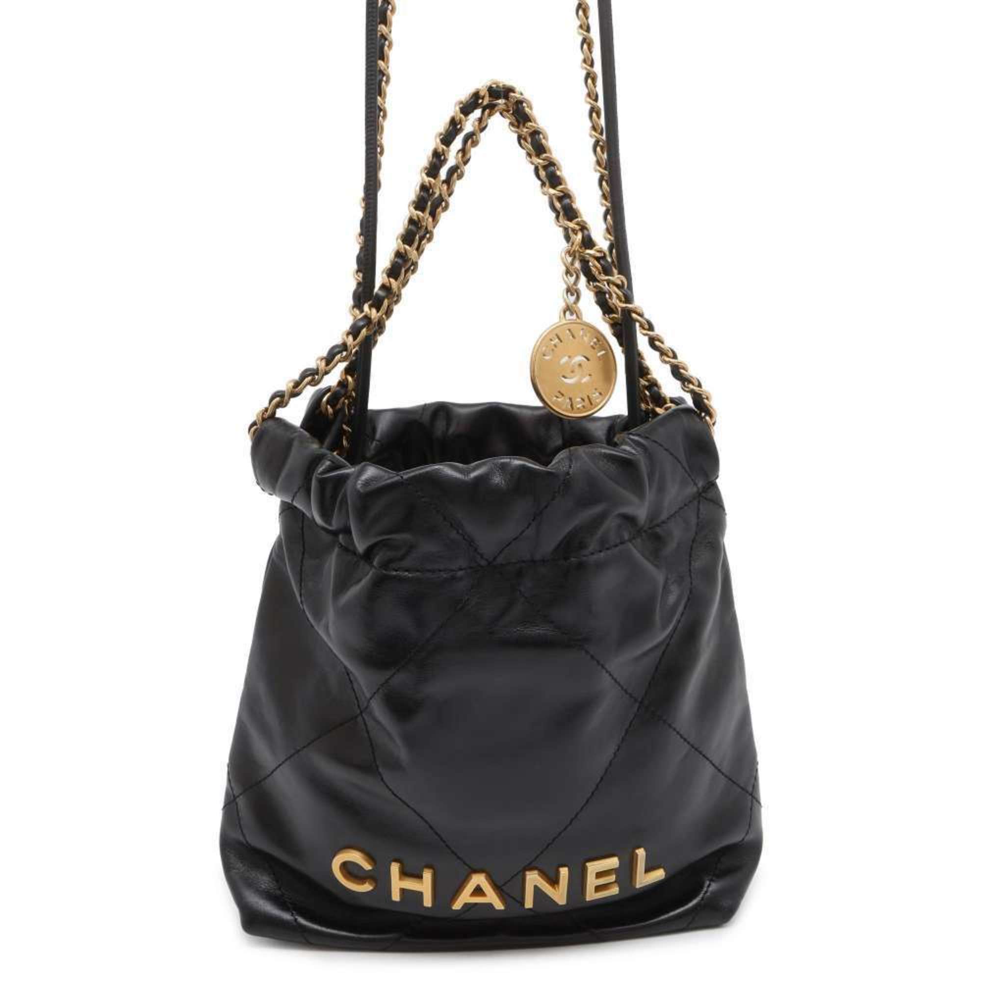 CHANEL Handbag 22 Coco Mark Shiny Calf Leather AS3980 2way Shoulder Bag Black