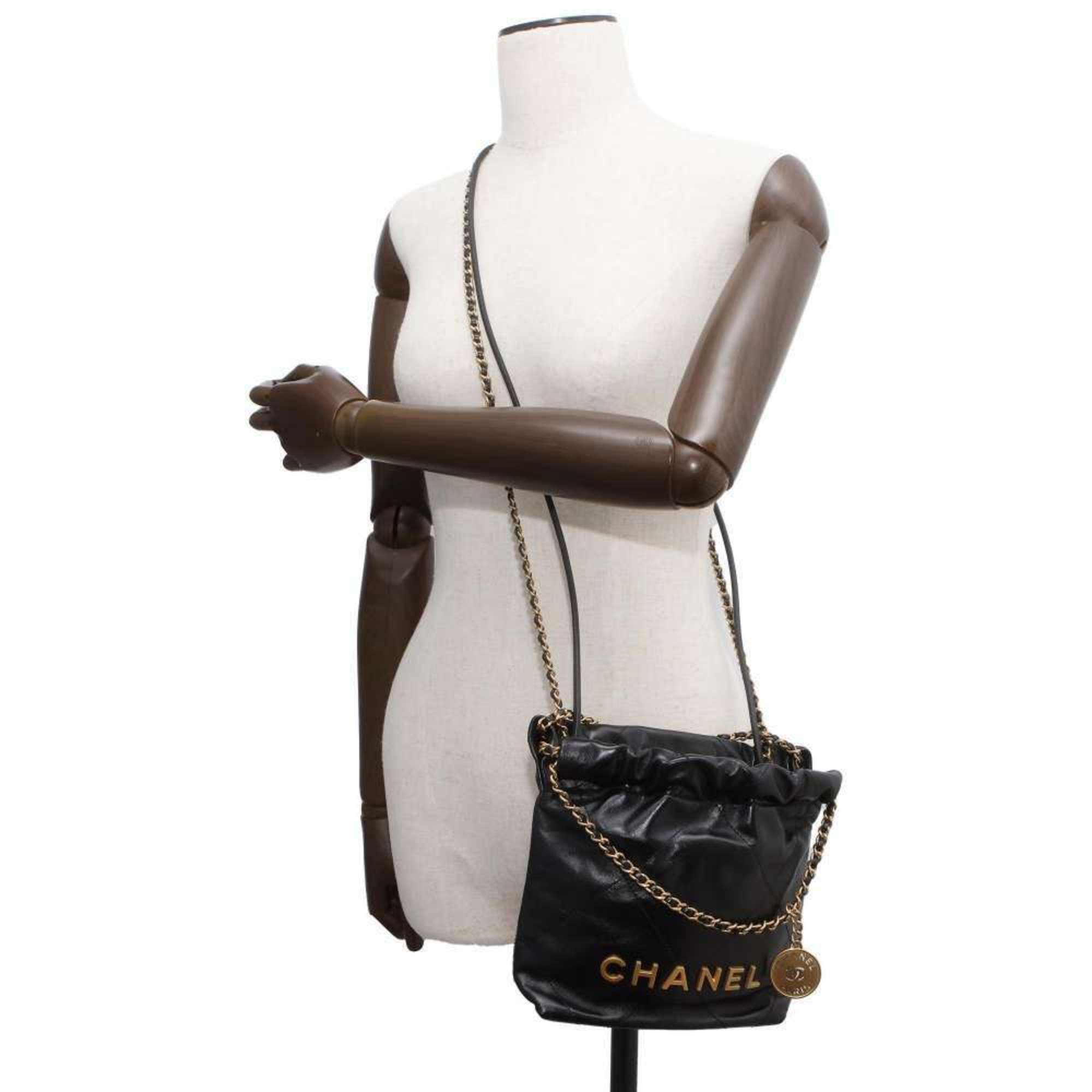 CHANEL Handbag 22 Coco Mark Shiny Calf Leather AS3980 2way Shoulder Bag Black