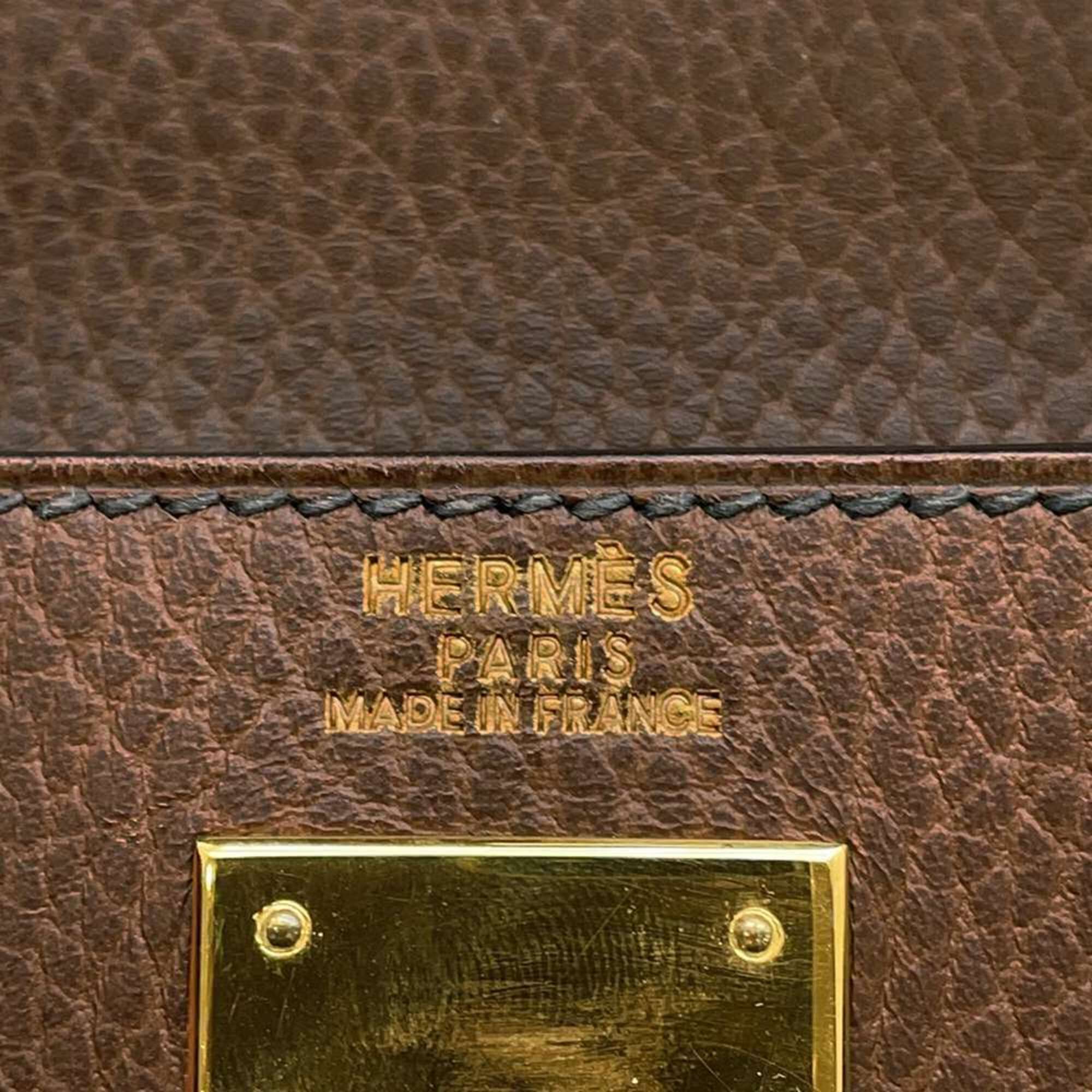 Hermes handbag Kelly 32, outside stitching, Marron Fonce Ardennes, □B stamp, 2-way shoulder