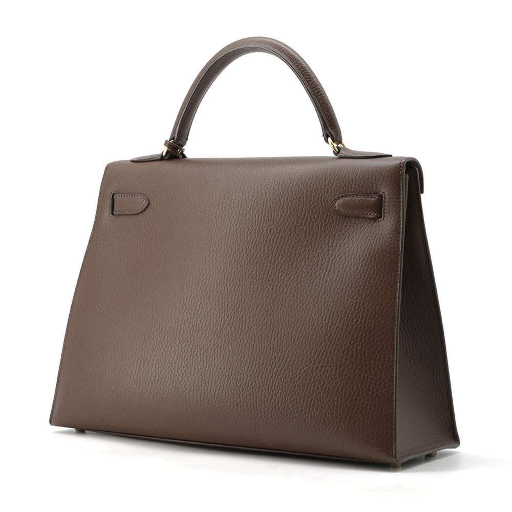 Hermes handbag Kelly 32, outside stitching, Marron Fonce Ardennes, □B stamp, 2-way shoulder