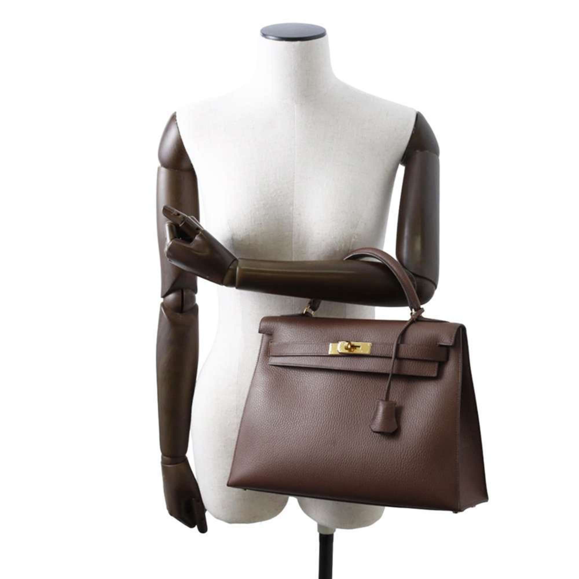 Hermes handbag Kelly 32, outside stitching, Marron Fonce Ardennes, □B stamp, 2-way shoulder