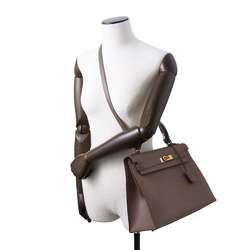 Hermes handbag Kelly 32, outside stitching, Marron Fonce Ardennes, □B stamp, 2-way shoulder