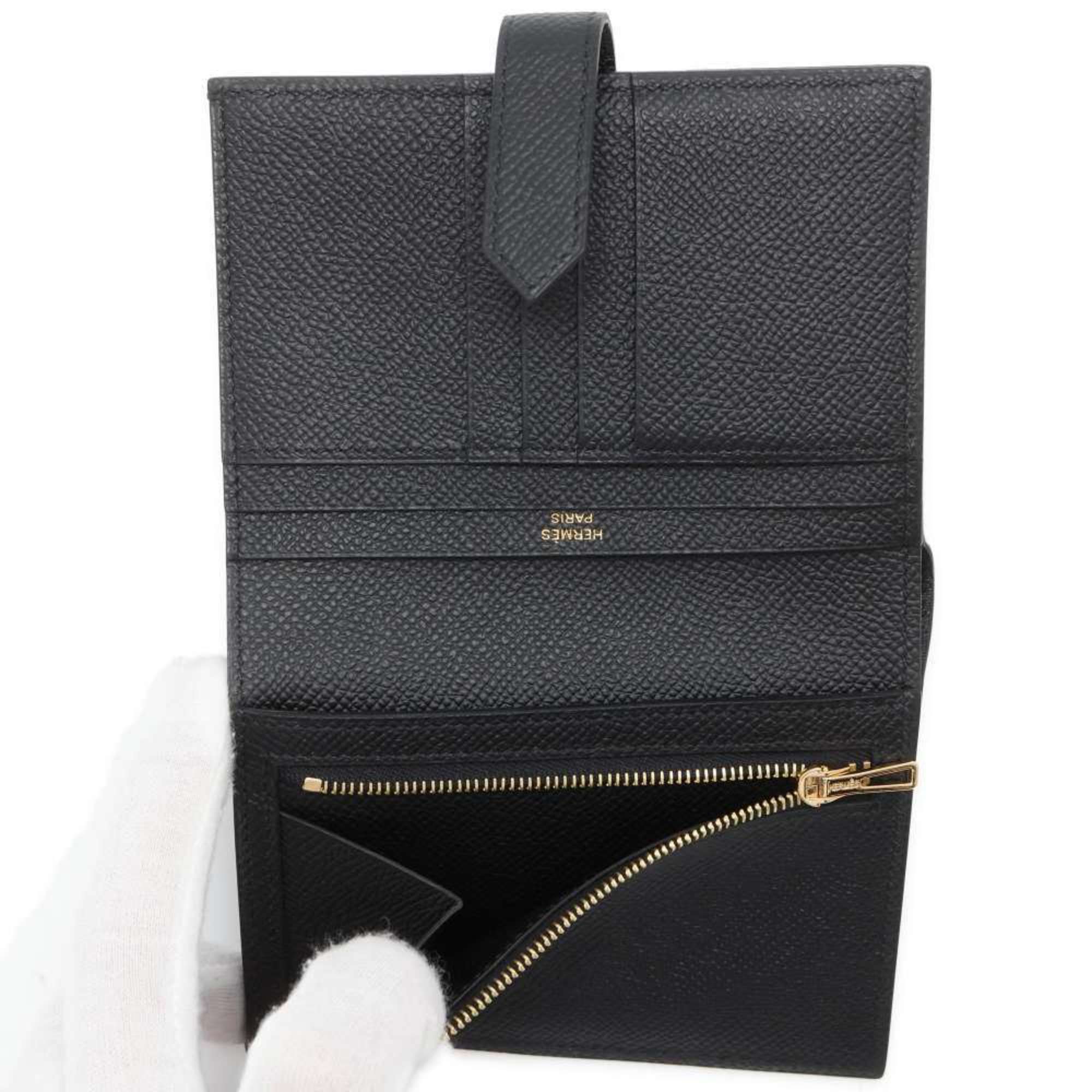 Hermes Bi-fold Wallet Bearn Compact Black Epson W Stamp HERMES