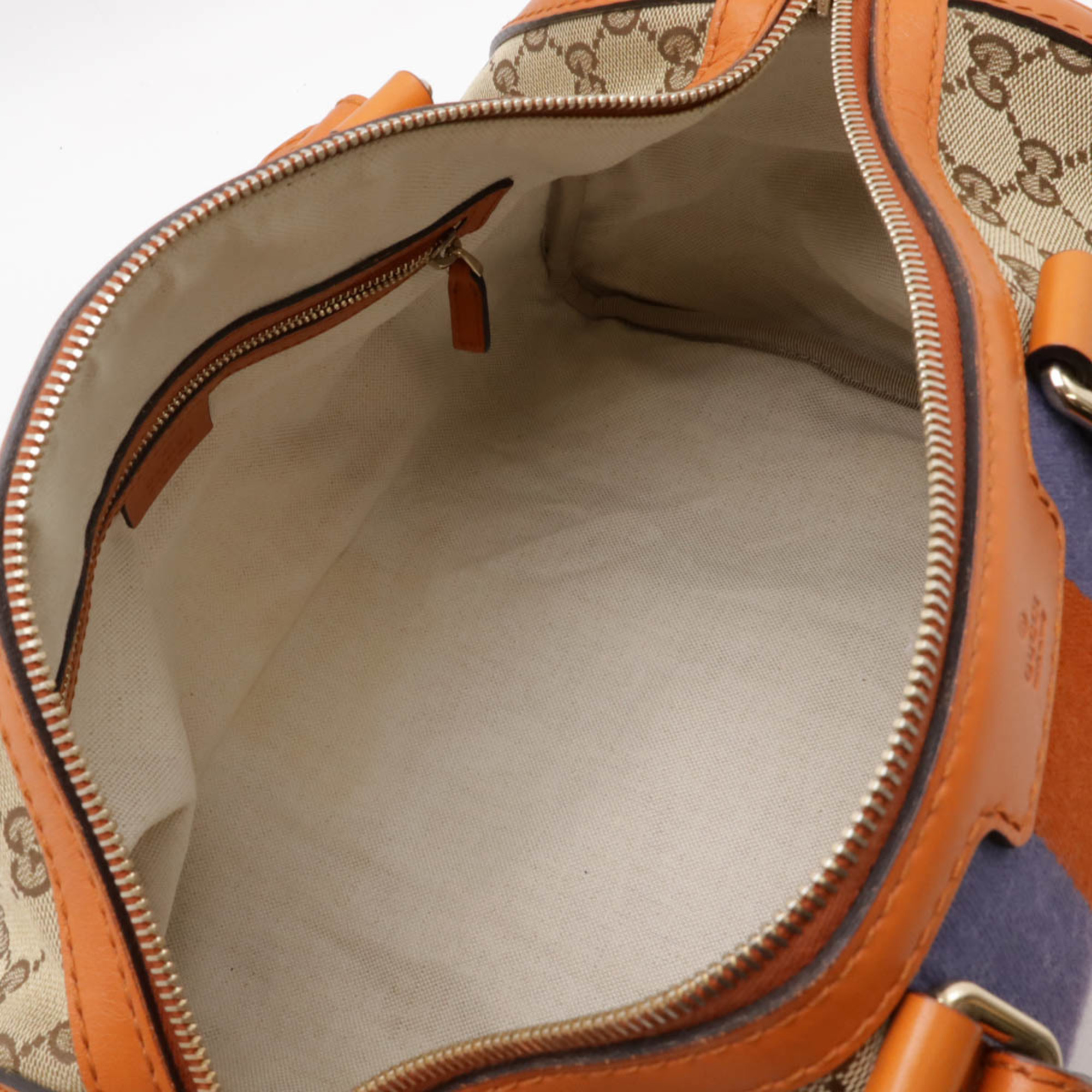 GUCCI Gucci GG Canvas Sherry Line Handbag Boston Shoulder Bag Leather Khaki Beige Orange 247205