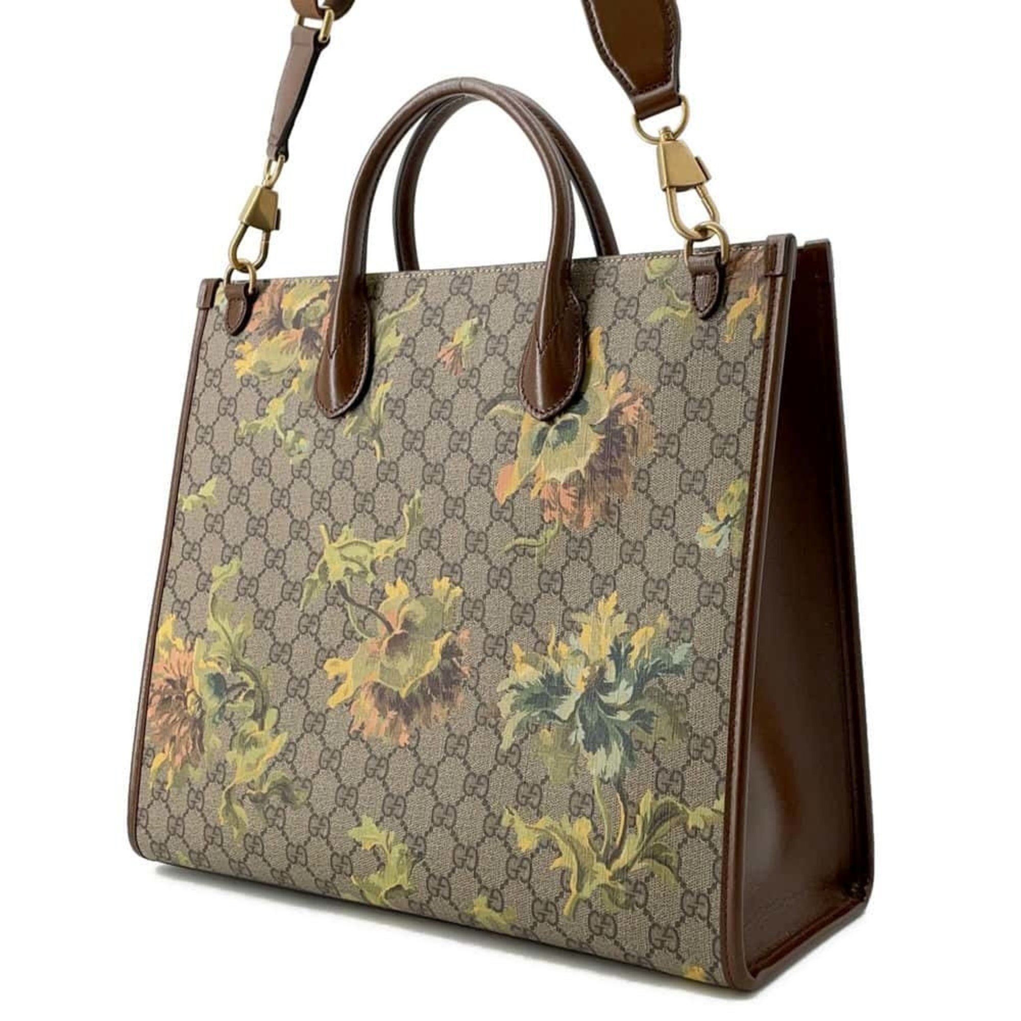 Gucci Tote Bag GG Supreme Interlocking G Flower Print Leather 674148 GUCCI 2way Shoulder