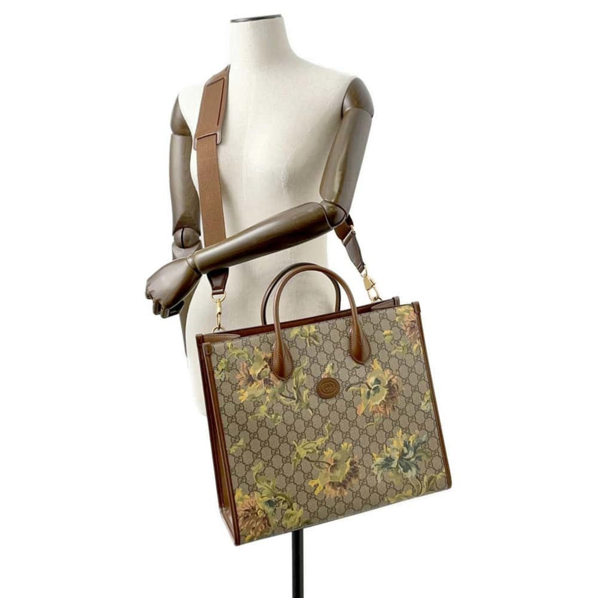 Gucci Tote Bag GG Supreme Interlocking G Flower Print Leather 674148 GUCCI 2way Shoulder