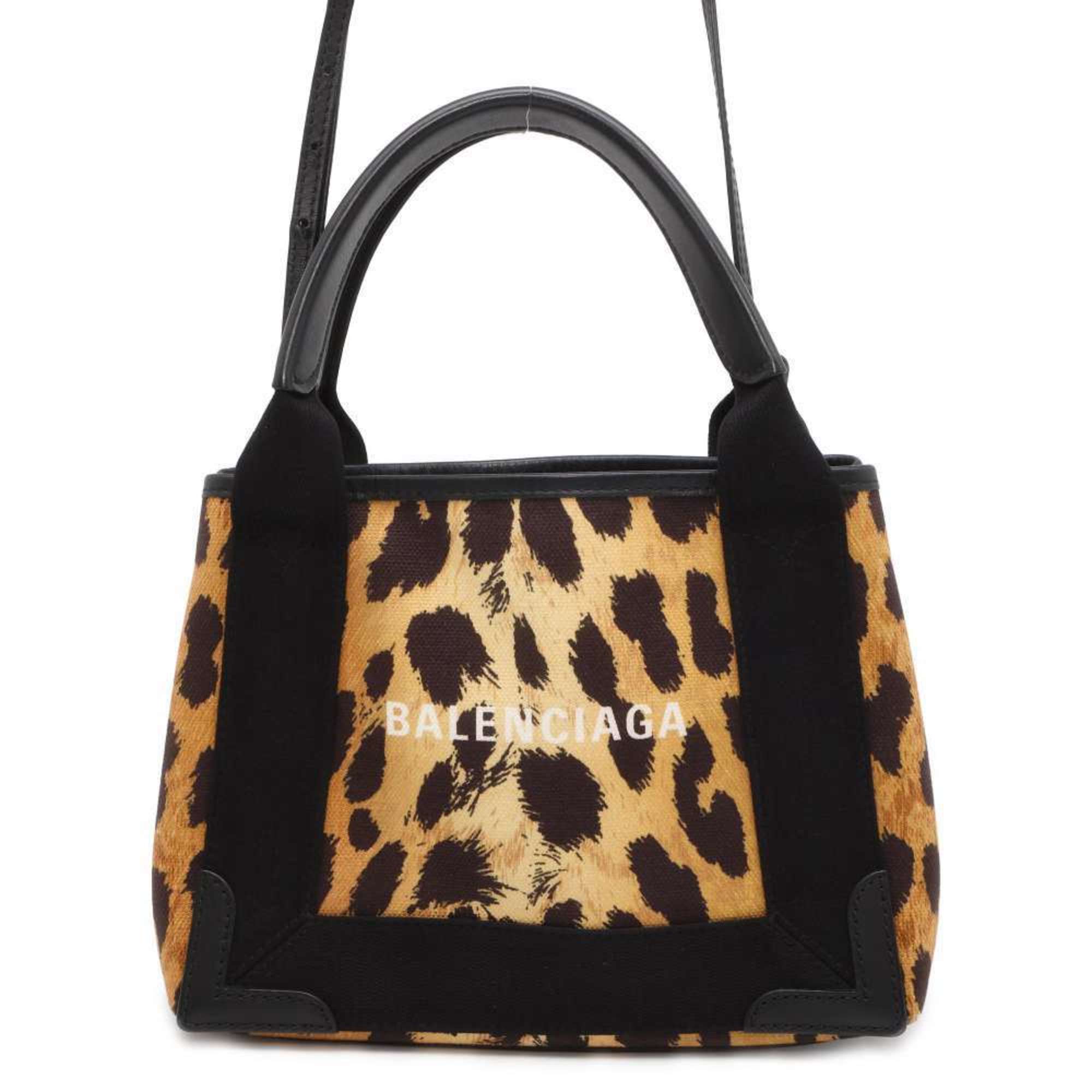 Balenciaga Handbag Leopard Navy Cabas XS 390346 BALENCIAGA 2way Shoulder Bag Black