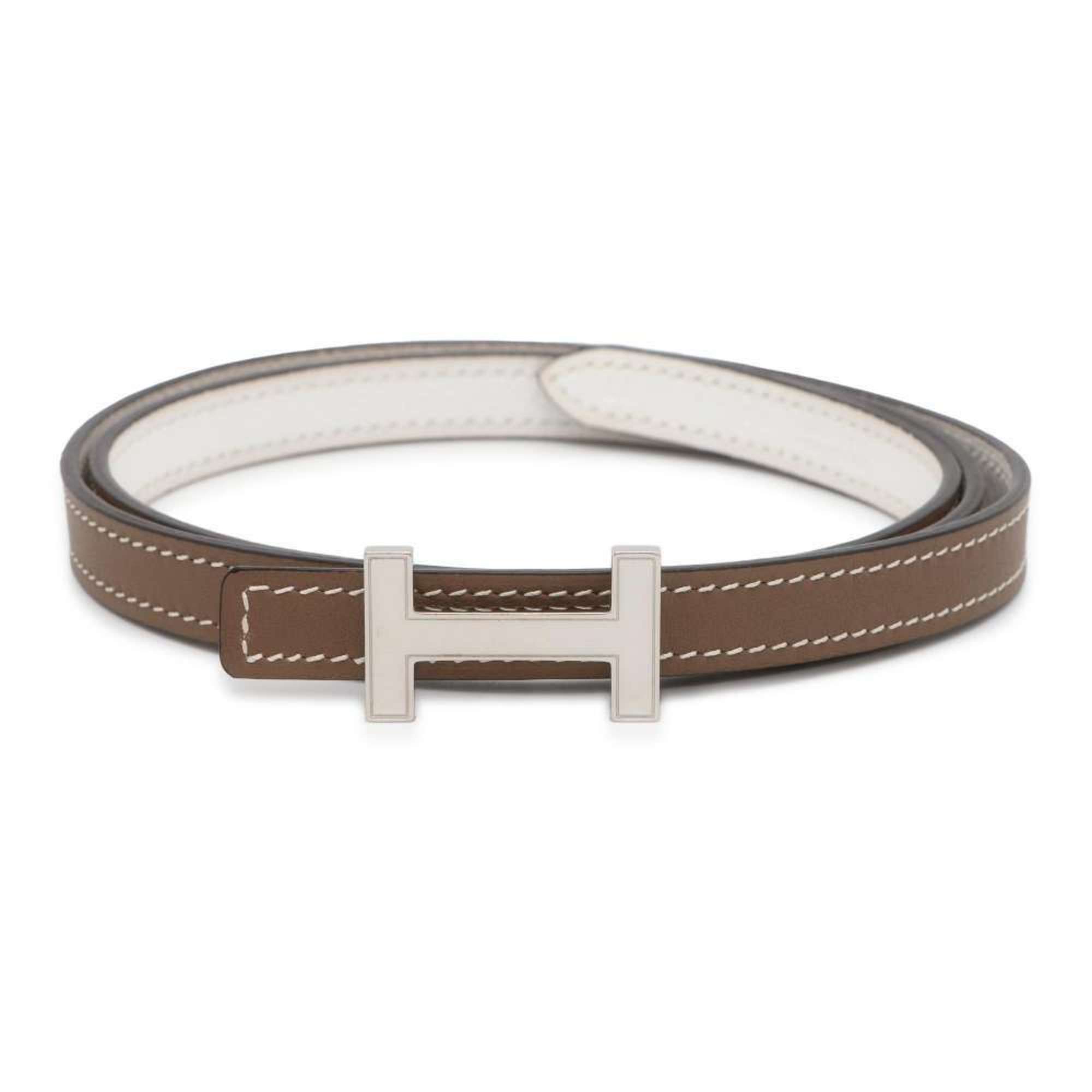 Hermes Belt Focus Reversible H Etoupe White Swift Epson Women's Size 80 Y Stamp