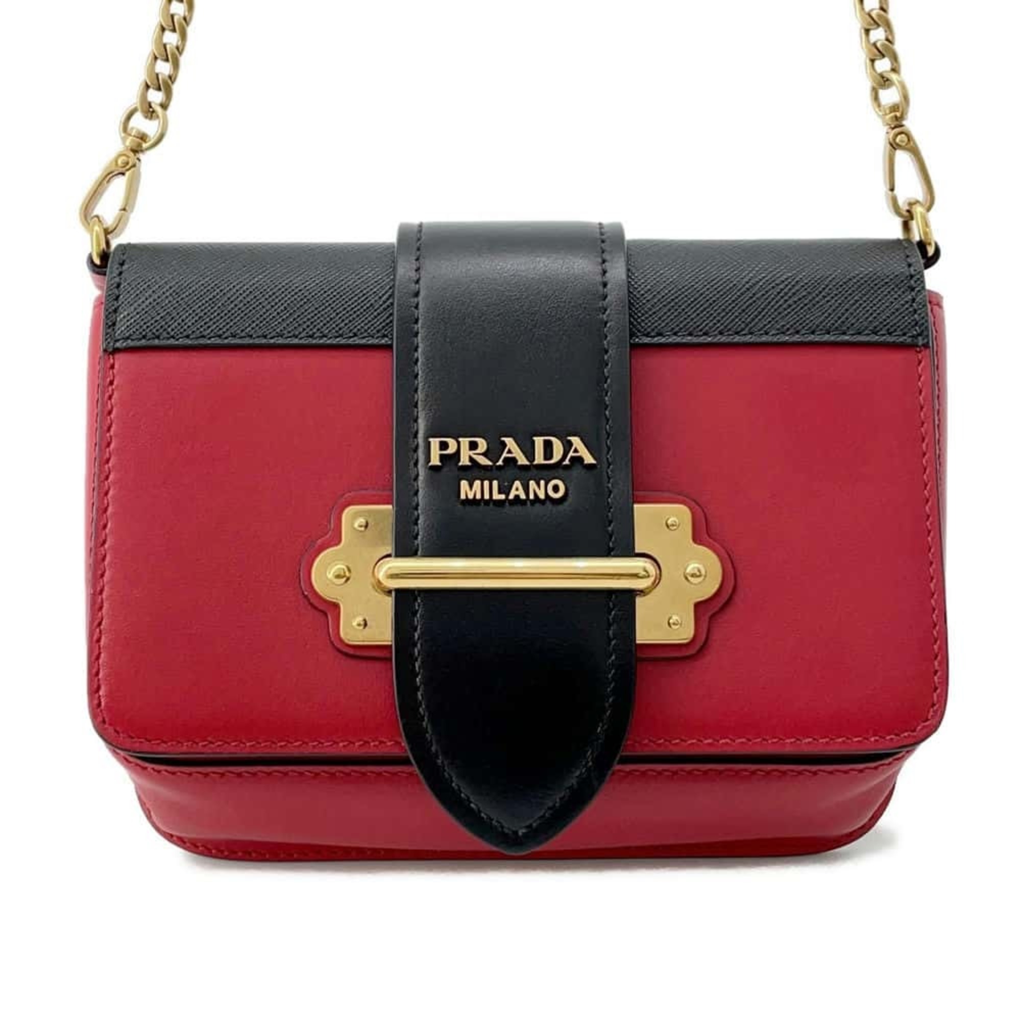 Prada Chain Shoulder Bag Leather 1BL004 PRADA Belt Red Black