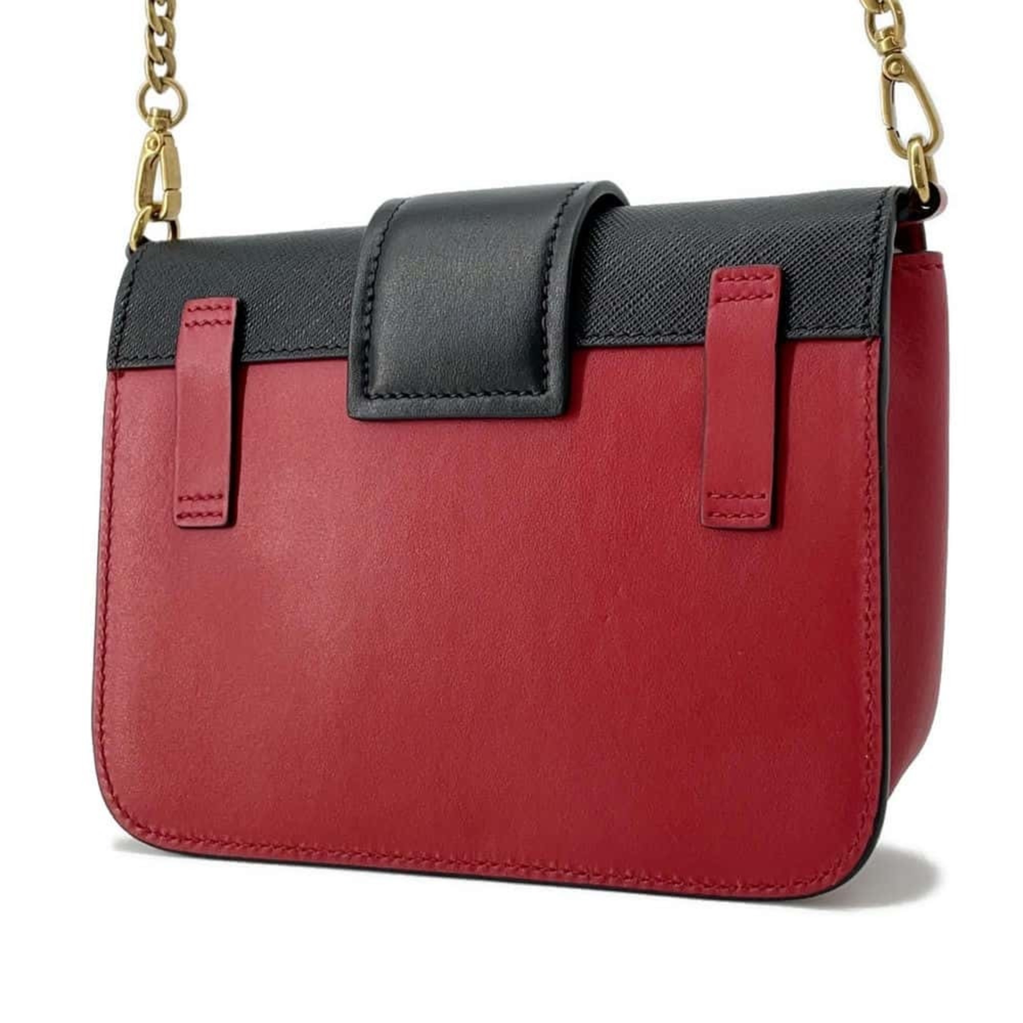 Prada Chain Shoulder Bag Leather 1BL004 PRADA Belt Red Black