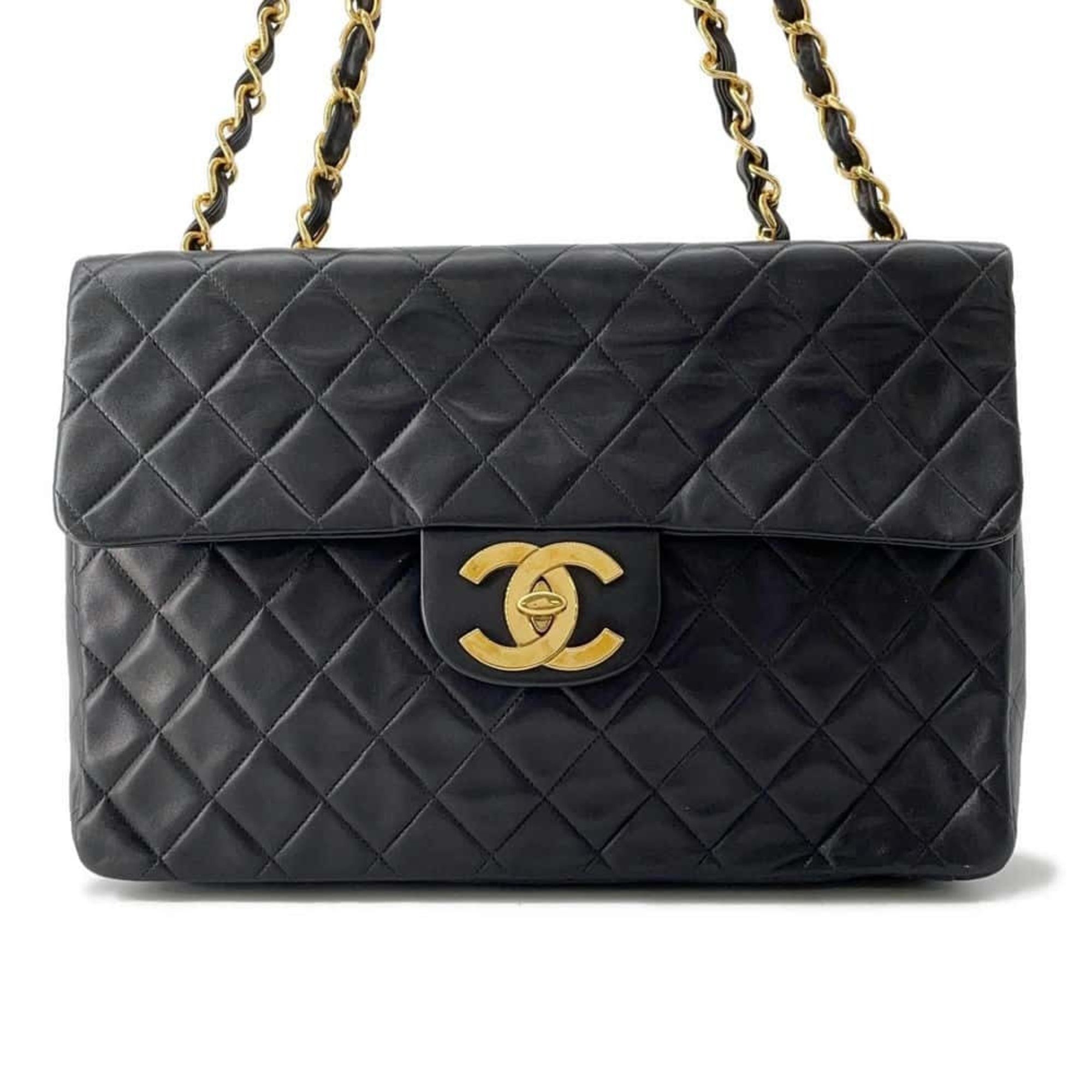 Chanel Chain Shoulder Bag Deca Matelasse Single Flap Lambskin CHANEL Black