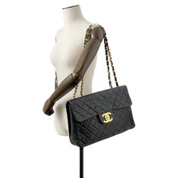 Chanel Chain Shoulder Bag Deca Matelasse Single Flap Lambskin CHANEL Black