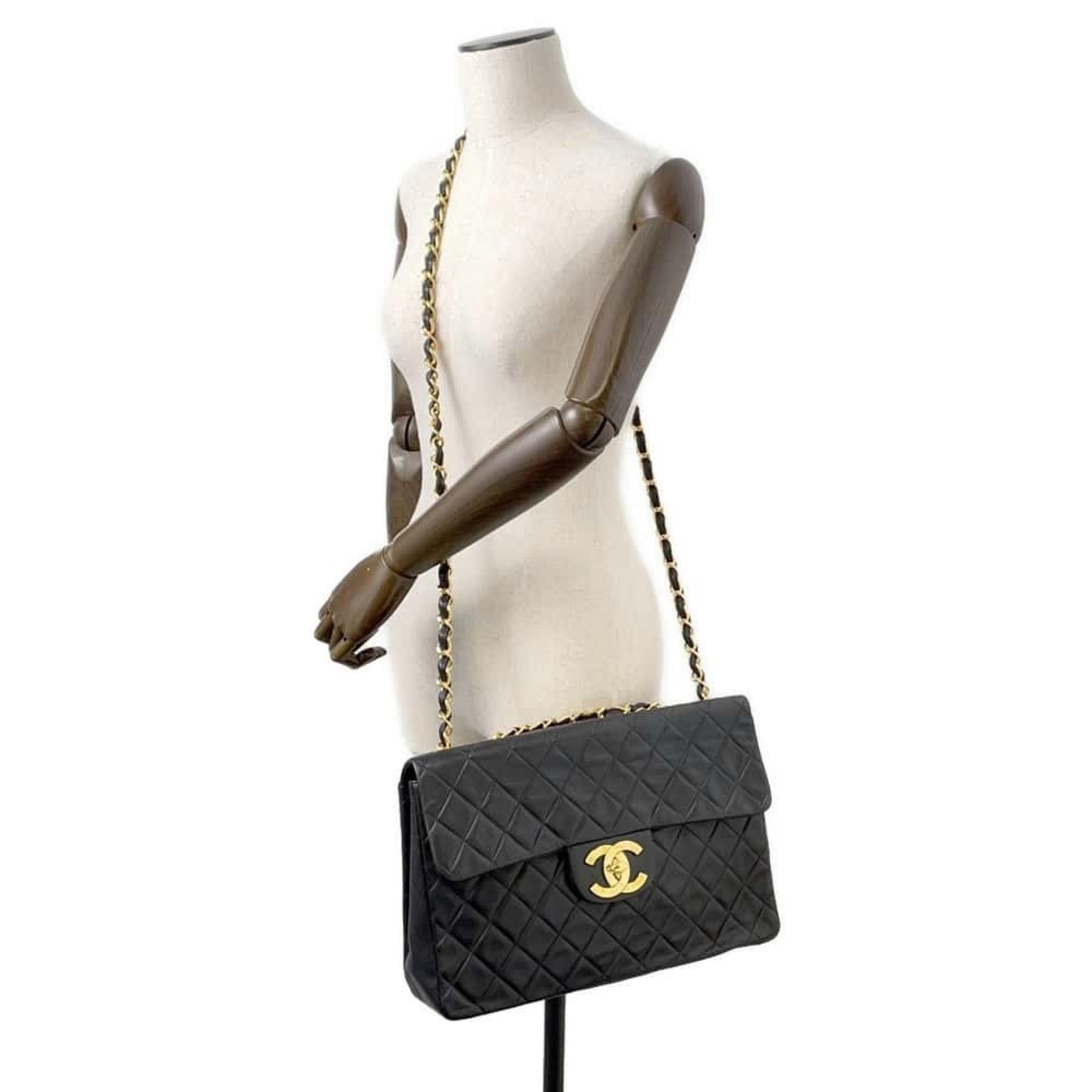 Chanel Chain Shoulder Bag Deca Matelasse Single Flap Lambskin CHANEL Black