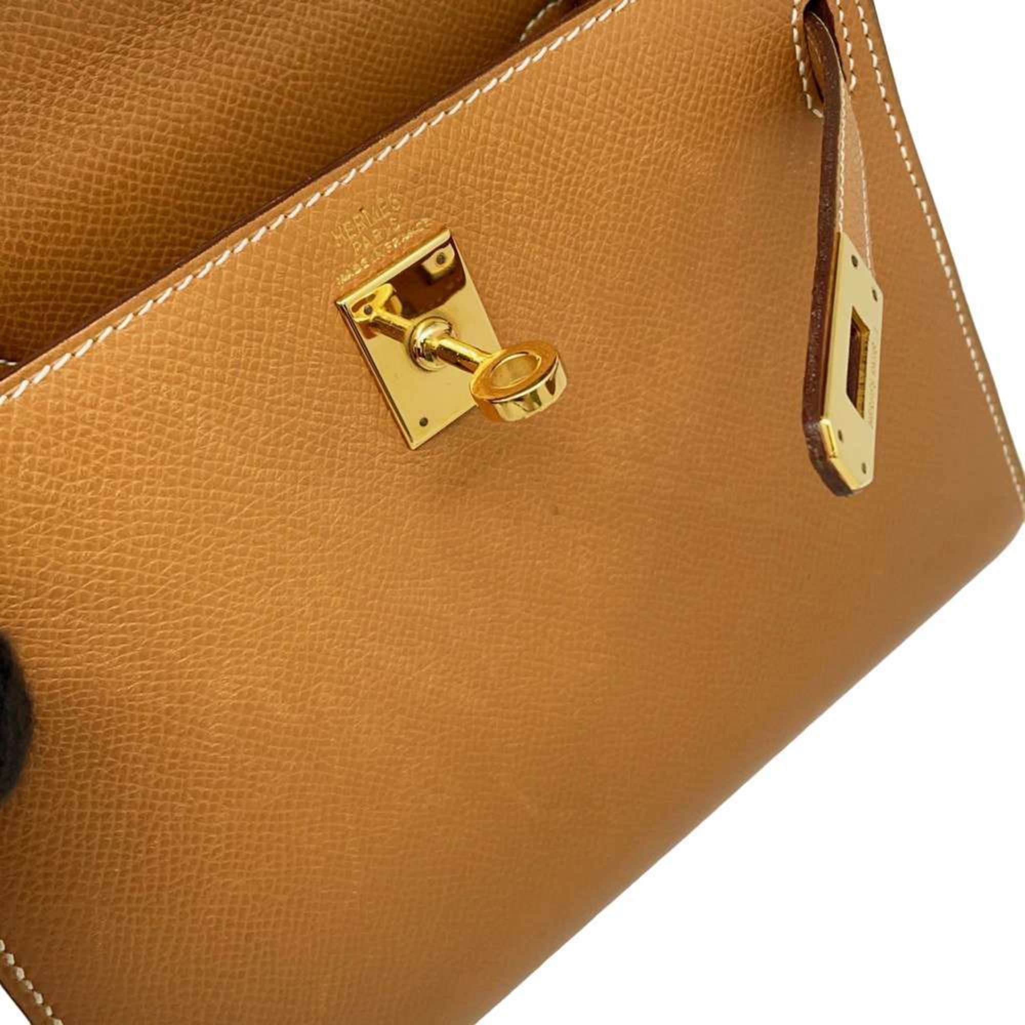 Hermes handbag Kelly, outer stitching, natural, Cushvel, 〇S stamp, 2-way shoulder