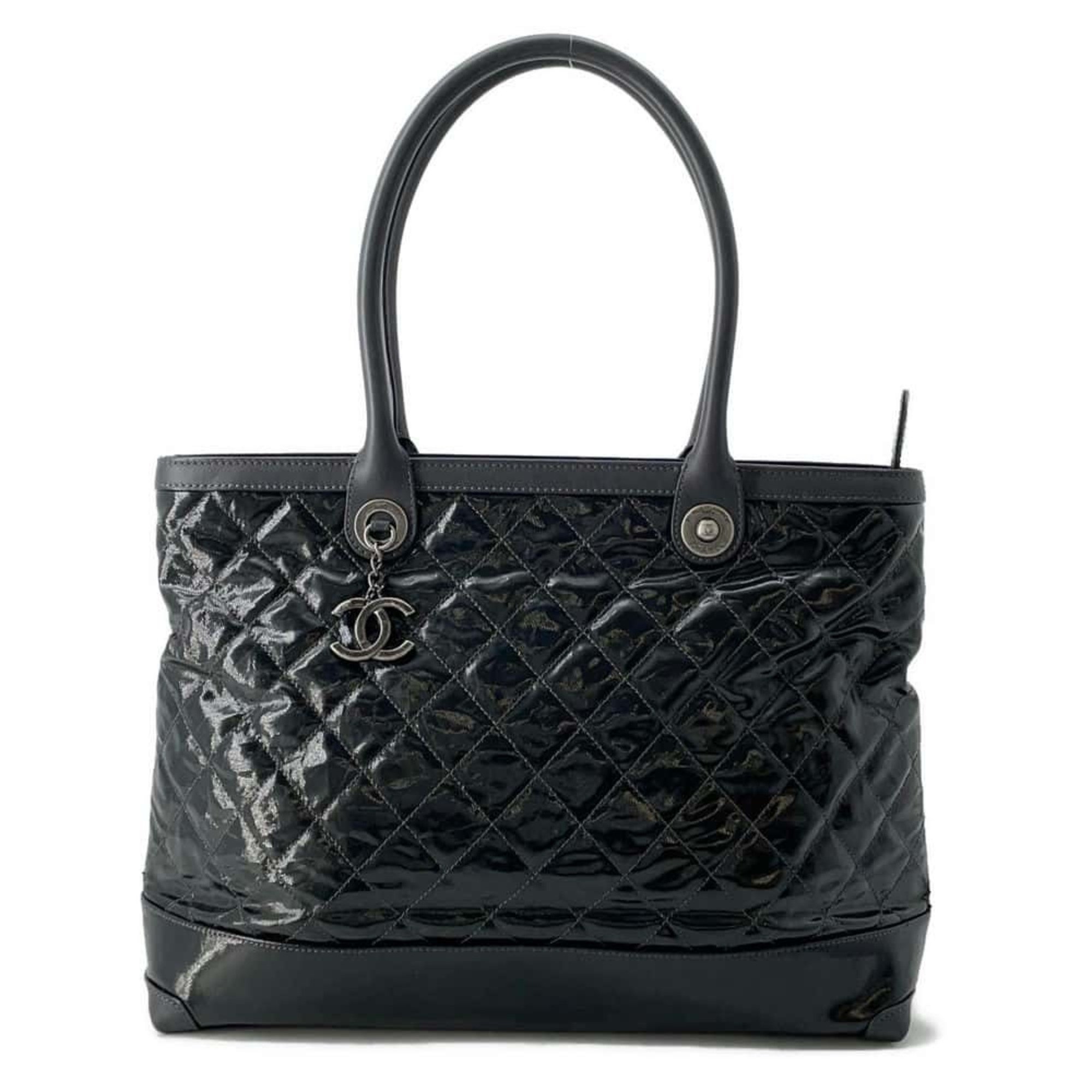 Chanel Tote Bag Matelasse Coco Mark Patent CHANEL Black